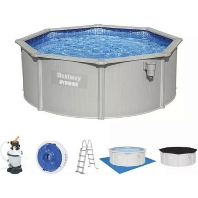 Стальной бассейн BESTWAY HYDRIUM 360х120см, 10990л + песочный ф/насос 3028 л/ч, лестница, тент, подстилка
